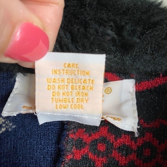 Tally Ho Vintage Multi Patterned Full Zip Faux Fur Collar Sweater Vest Women's M - Picture 8 of 8